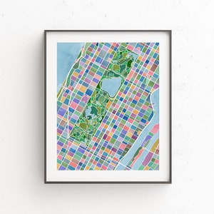 Central Park, New York City map, watercolor print, New York map, NYC wall art