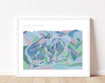 Copper Mountain Colorado Ski Map, Hand-painted watercolor print