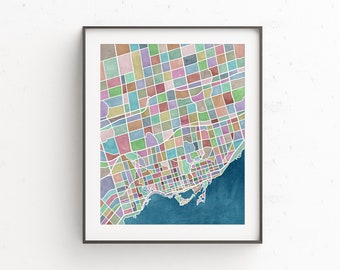 Toronto map, watercolor print, map art, Toronto Canada