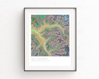 Vail Colorado map, watercolor print, topographic map