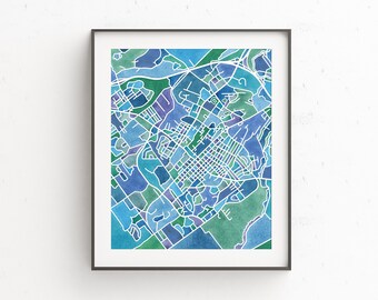 State College PA map, watercolor print, Pennsylvania wall art