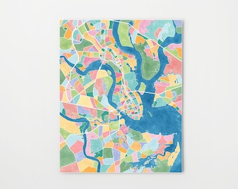 Charleston map, watercolor print, South Carolina art, Charleston painting, Charleston wall art, Charleston gifts