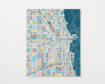 Chicago map, watercolor print, Chicago wall art, travel gifts