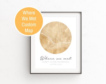 Where We Met custom map, watercolor print, boyfriend gift, romantic gift, where it all began