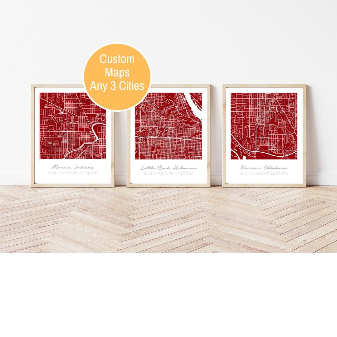 Personalized Map Art, Set of 3 Prints, Custom Map, Any Location - Etsy