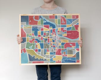 Lawrence Kansas map, watercolor art print