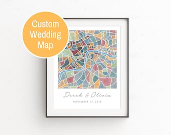 Custom map, wedding gift, watercolor painting, personalized wedding, wedding location map, wedding map gift, travel destination