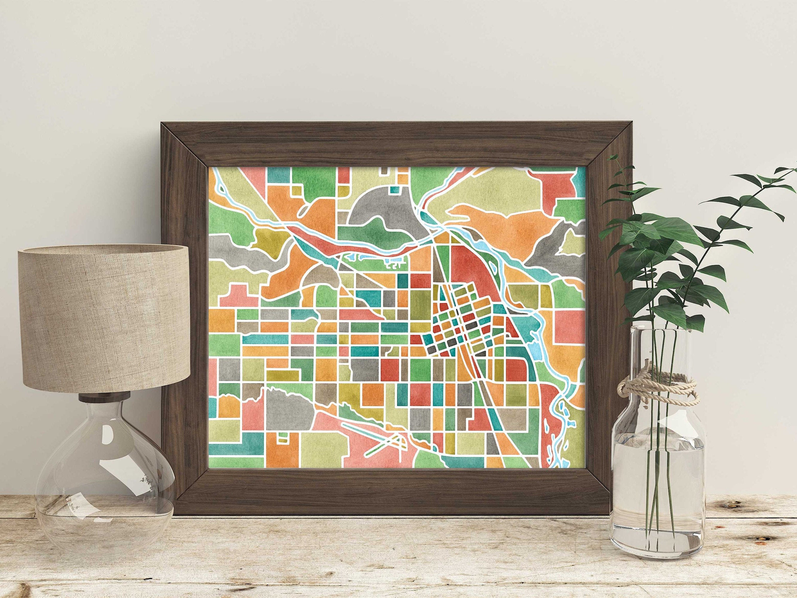 Yakima Washington Map Art Watercolor Print Travel Decor | Etsy