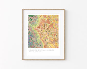 Colorado Springs map, watercolor print, topographic map