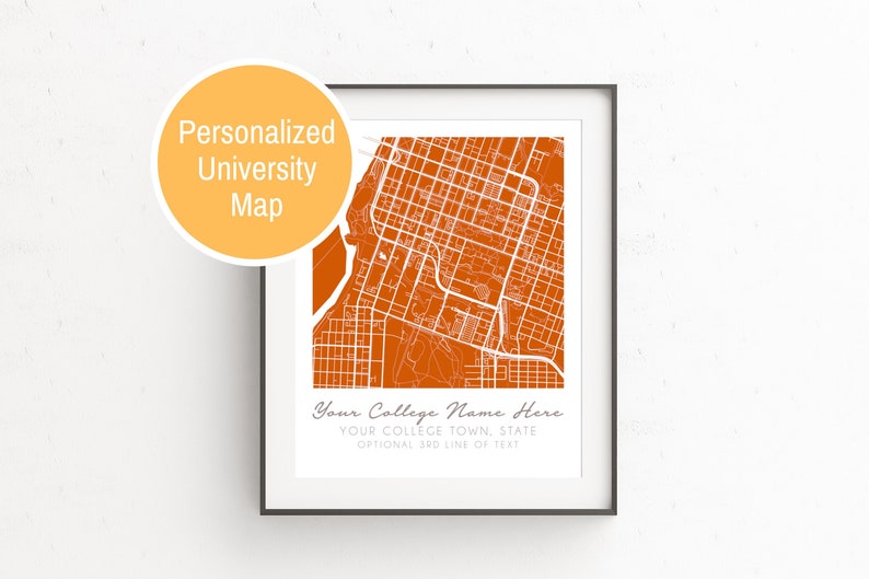 Personalized University Map, custom map, college campus, dorm decor, college student gift, college graduation, location gifts image 1