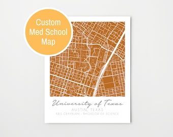 Medical School Custom Map, Personalized Med Student Gift, Physician Assistant, Pharmacy Student, Future Doctor Gift, Med School Graduation