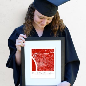 Personalized University Map, custom map, college campus, dorm decor, college student gift, college graduation, location gifts Red