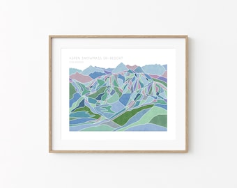 Aspen Snowmass Ski Map, Colorado watercolor print