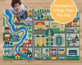 Personalized College Town Rug, Kids Play Mat, 4x6 City Map Rug, Toddler Car Rug