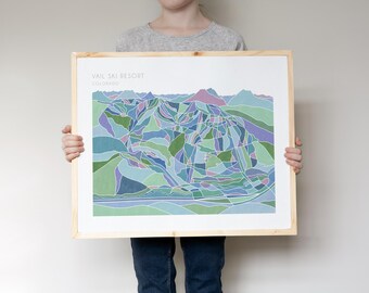 Vail Ski Map, Colorado watercolor print