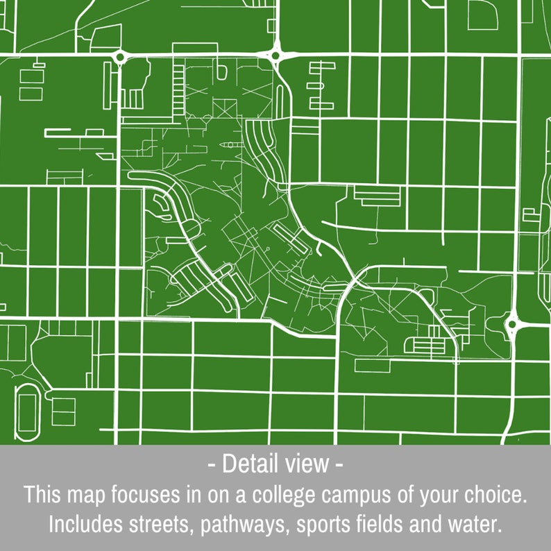 Personalized University Map, custom map, college campus, dorm decor, college student gift, college graduation, location gifts Green