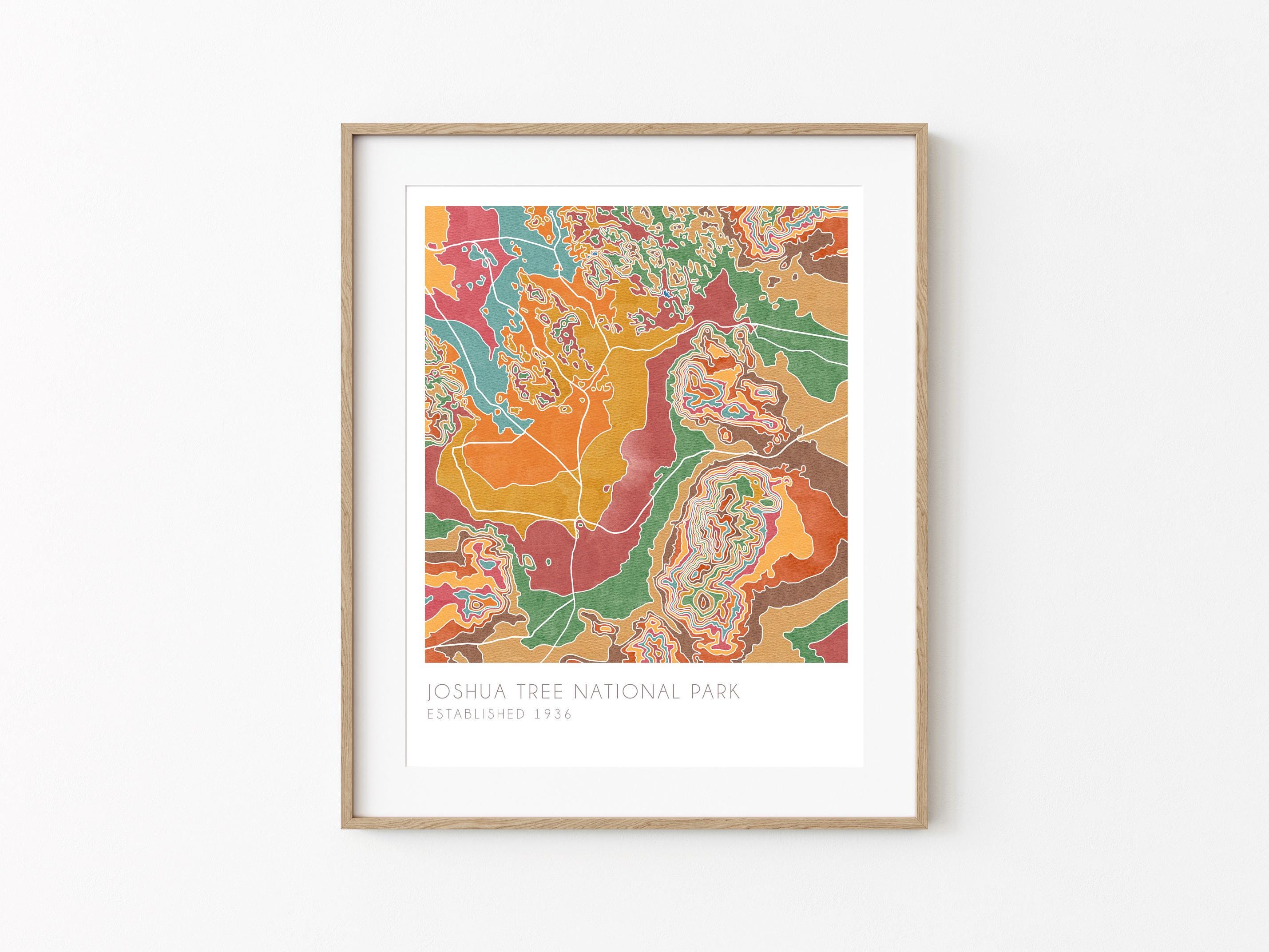 Joshua Tree National Park Map, Watercolor Print, Topographic Map ...