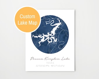 Custom Lake Map, Watercolor Print, Personalized Lake House Gift, Lake Artwork, Lake House Decor, Fishing Gifts
