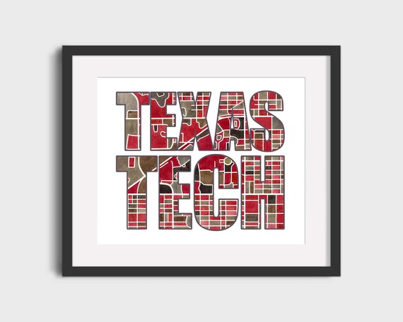Texas Tech Red Raiders Campus Map Lubbock Texas Typography Etsy
