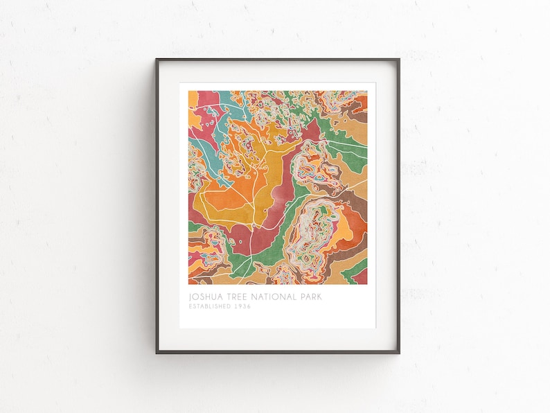 Joshua Tree National Park Map, Watercolor Print, Topographic Map ...