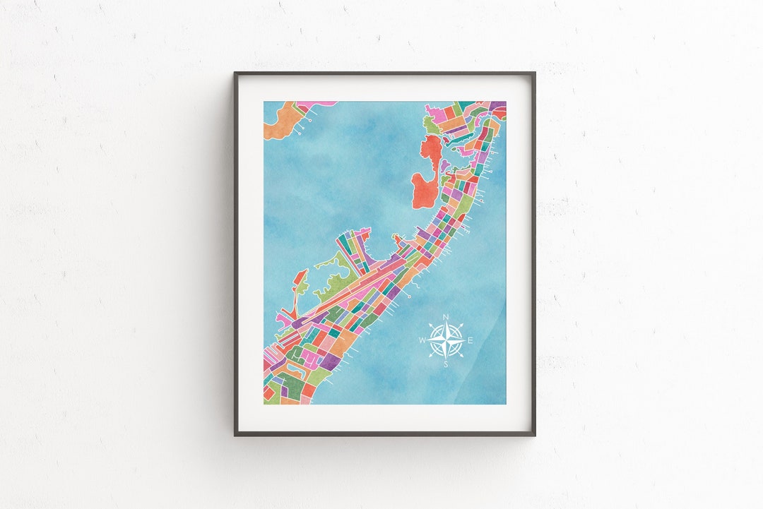 San Pedro Map, Belize Art, Coastal Watercolor, Map Art