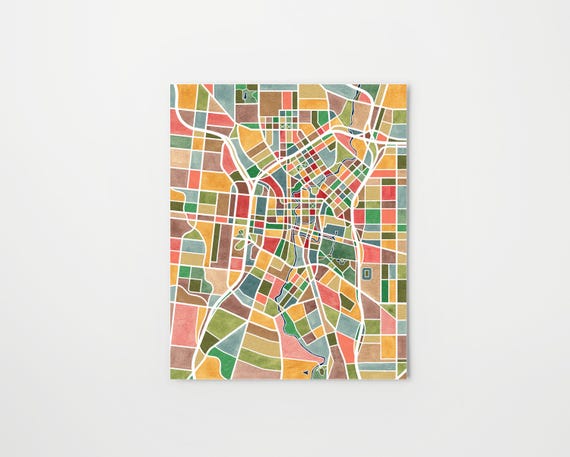 San Antonio Texas, map art, watercolor print
