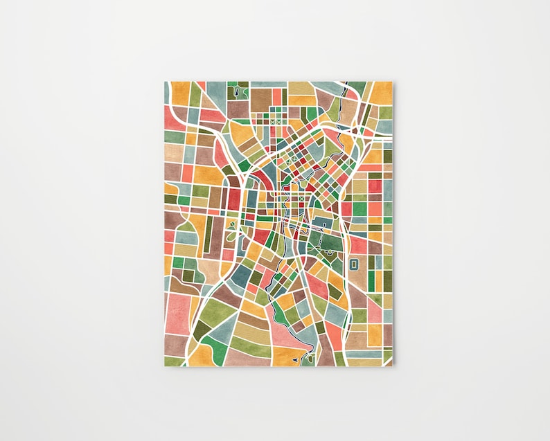 San Antonio Texas, map art, watercolor print image 1