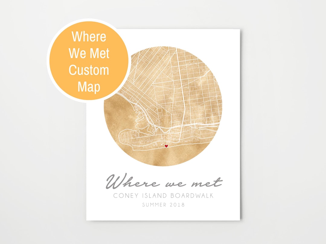 Where We Met Custom Map, Watercolor Print, First Date Map, Romantic ...