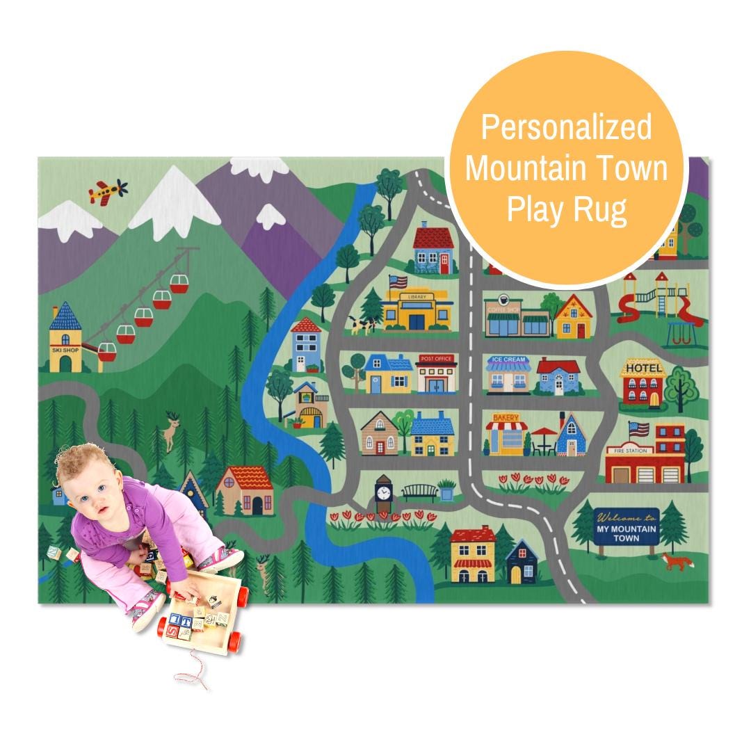 Town Rug Child Personalized Mountain Town Rug, Kids Play Mat - Etsy