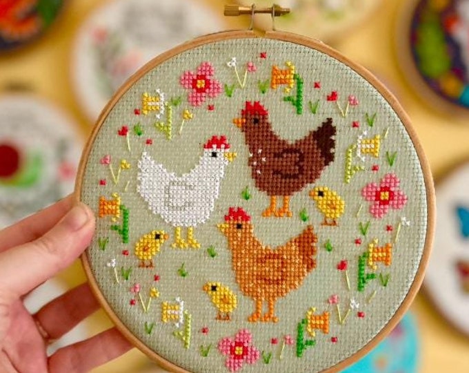 Chickens amongst the Daffodils * Cross Stitch Kit*