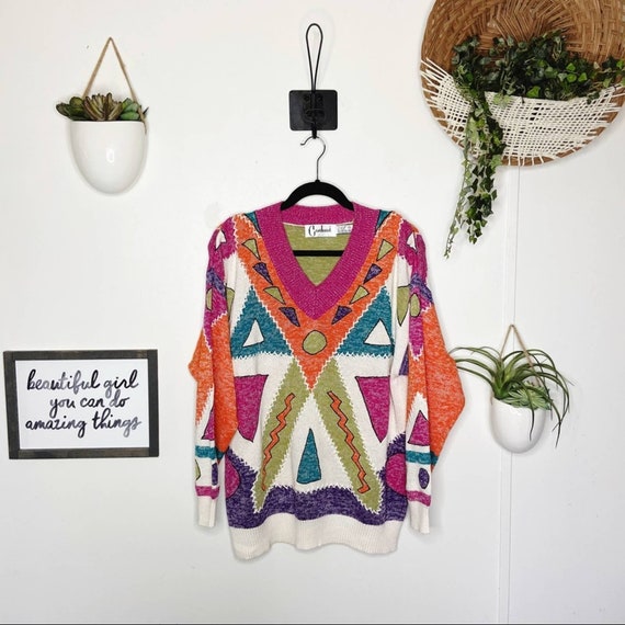 Vintage 1980s Carducci Patchwork Rainbow Sweater