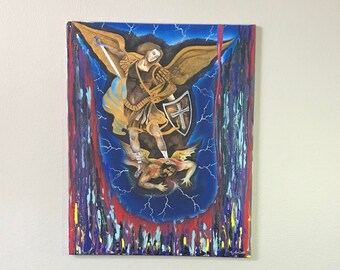 Saint Michael's de Arch engel originele acryl Airbrush schilderij Wall Decor 24 x 30 uitgerekt doek
