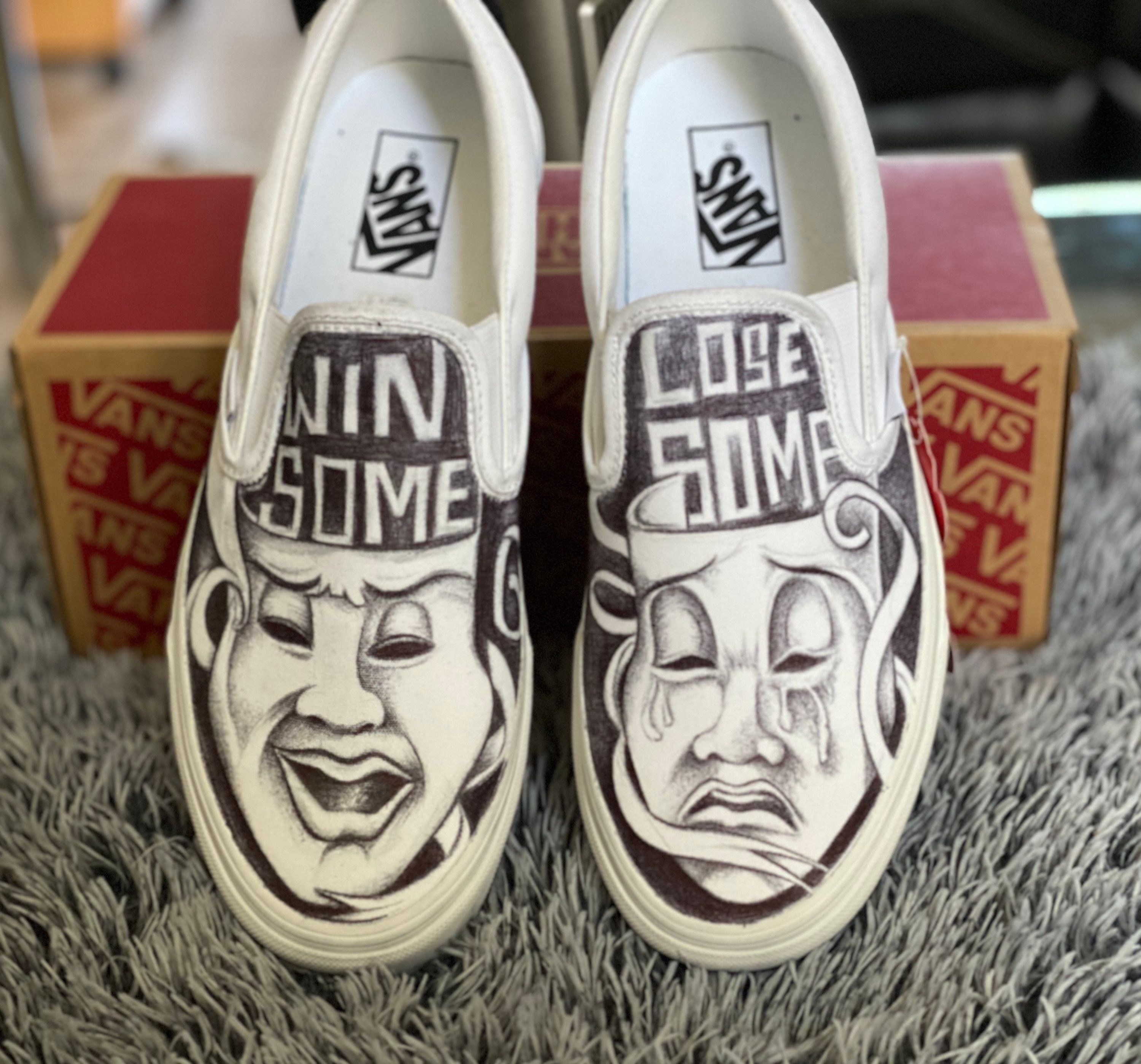 Vans Shoes Custom Smile Now Cry Later theatrical drawing of | Etsy