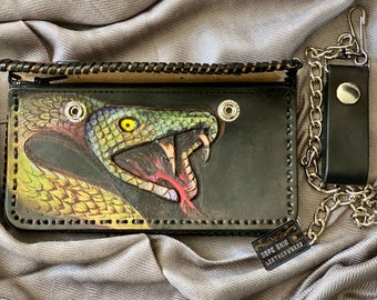 Bikers Snake Lederen Portemonnee met ketting gepersonaliseerde aangepaste hand tooled art