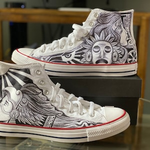 Custom Hand Drawn Converse – Pen & Ink Artwork | Personalized Sneakers | Unique Custom Converse Shoes