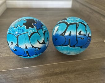 Custom Graffiti Name Basketball: Autism Awareness Airbrushed Art