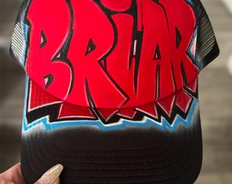 Custom Airbrushed Graffiti Trucker Hat: Personalized Name, Hand-Painted Art