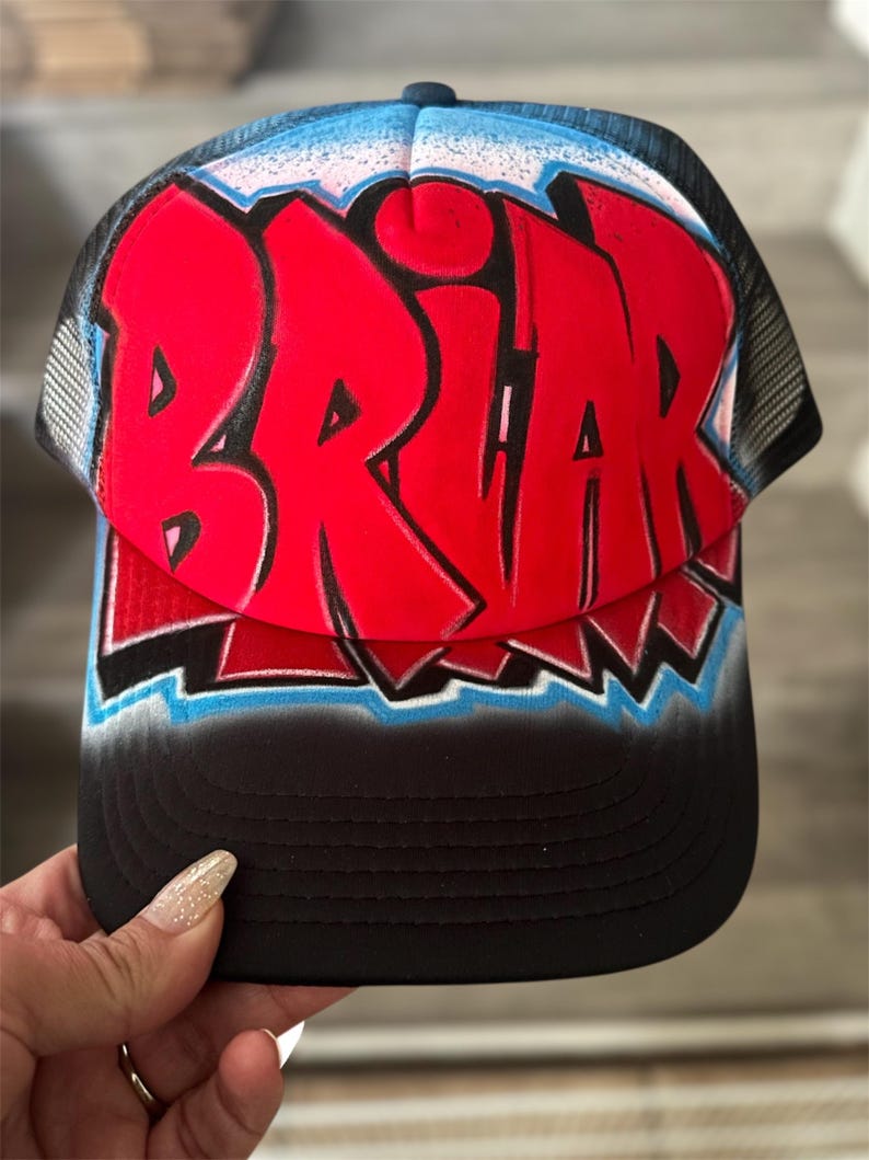 Custom Airbrushed Graffiti Trucker Hat: Personalized Name, Hand-painted ...