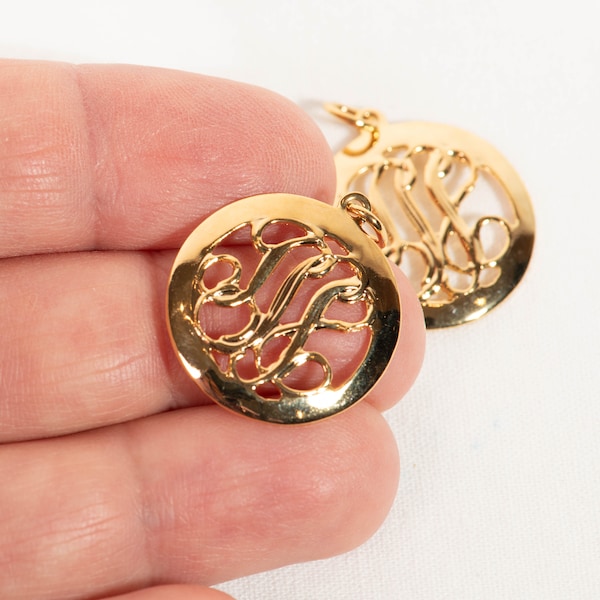 Vintage Gold-Plated Monogram Style Round Charm/Pendant 22mm Ornate Victorian Medalion Coin, Set of 2 pcs