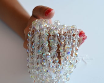 7mm, 8mm, Czech Fire-Polished Faceted Preciosa Glass Beads, Clear AB, Round - 24 Beads