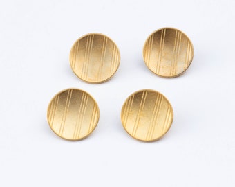 18mm Matte Gold Metal Vintage Round Shank Buttons with Etched Stripes Design, Slightly Concave