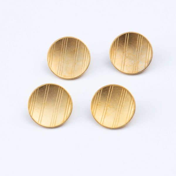 18mm Matte Gold Metal Vintage Round Shank Buttons with Etched Stripes Design, Slightly Concave