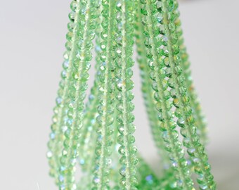 Cuentas de vidrio checo pulido al fuego de 7x4 mm, cuentas de Rondelle facetadas de color verde claro, donas pulidas al fuego, corte clásico, 50 piezas