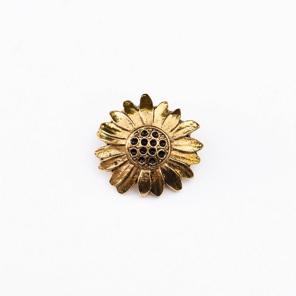 34mm Vintage Gold Tone Metal Sunflower/Daisy Shank Buttons, Large Gold Floral Buttons