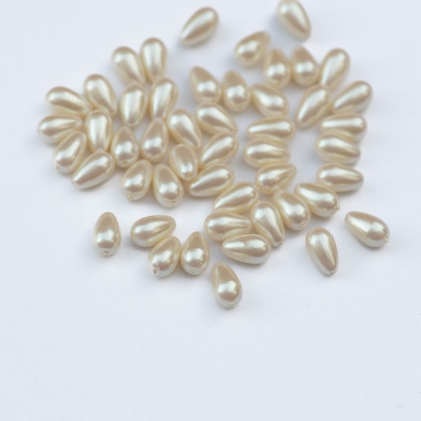 10x6mm Teardrop Faux Pearl Japanese Vintage Beads, Creamy White Teardrop Beads, 24 beads