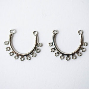 20x20mm Earrings Necklace Silver Plated Connector Double Sided with 9 loops Finding - 2 Pairs