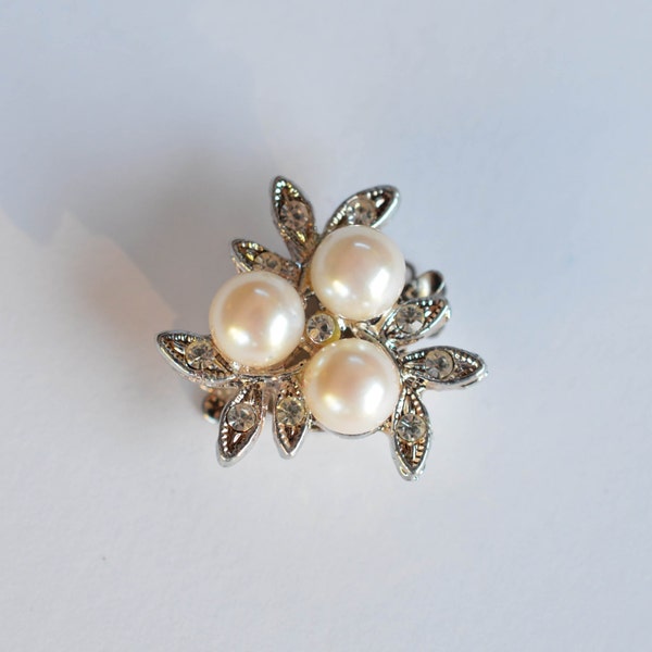 25x25mm Flower Rhinestone Box Clasp, High Quality Sparkling Clear Rhinestone Pearl, Double Strand Crystal Pearl Flower Connector