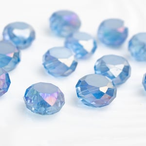 13mm Vintage Light Blue Fire-polished Czech Glass Beads - Faceted Rondelle, 12 Beads