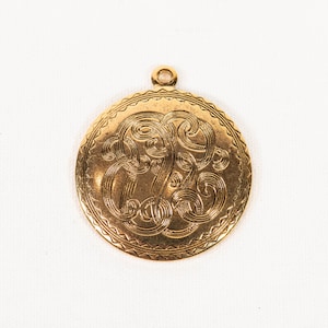 Vintage Gold-Plated Etched Monogram Style Round Charm/Pendant 25mm Ornate Victorian Medalion Coin, Set of 2 pcs