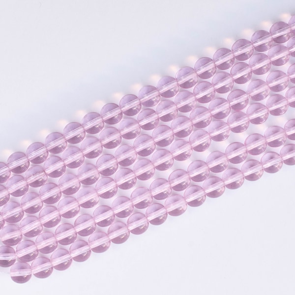 8mm Light Pink Czech Glass Round Beads, Druk, Full Strand 7" - 25 beads